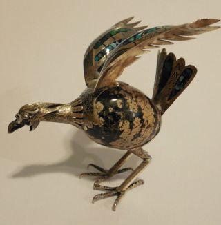 Vintage Taxco Mexico 925 Sterling & Agate Roadrunner Bird Figurine photo