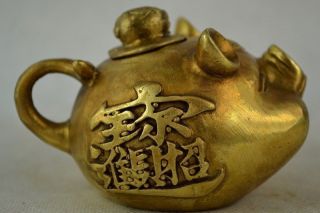 Old Decorated Handwork Copper Carve Rich Pig Shape Special Lucky Lovely Tea Pot photo