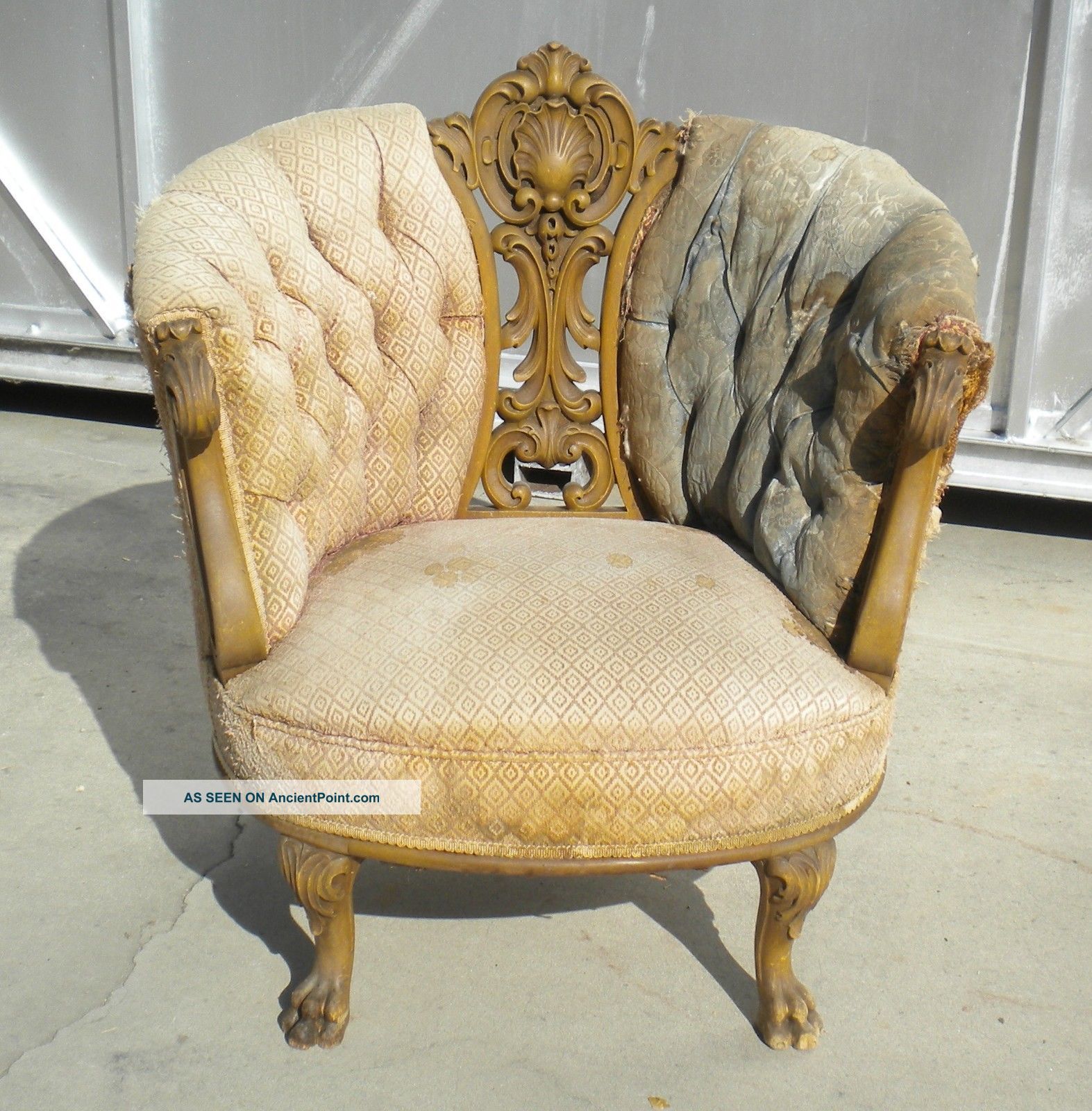 Antique Victorian Parlor Chair Carved Wood & Upholstery In Need Of Tlc 1800-1899 photo