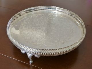 Vintage Silver Plate Footed Gallery Serving Tray photo