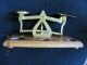 Antique Small Brass Scale On Oak Base Scales photo 2