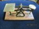 Antique Small Brass Scale On Oak Base Scales photo 5