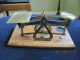 Antique Small Brass Scale On Oak Base Scales photo 6