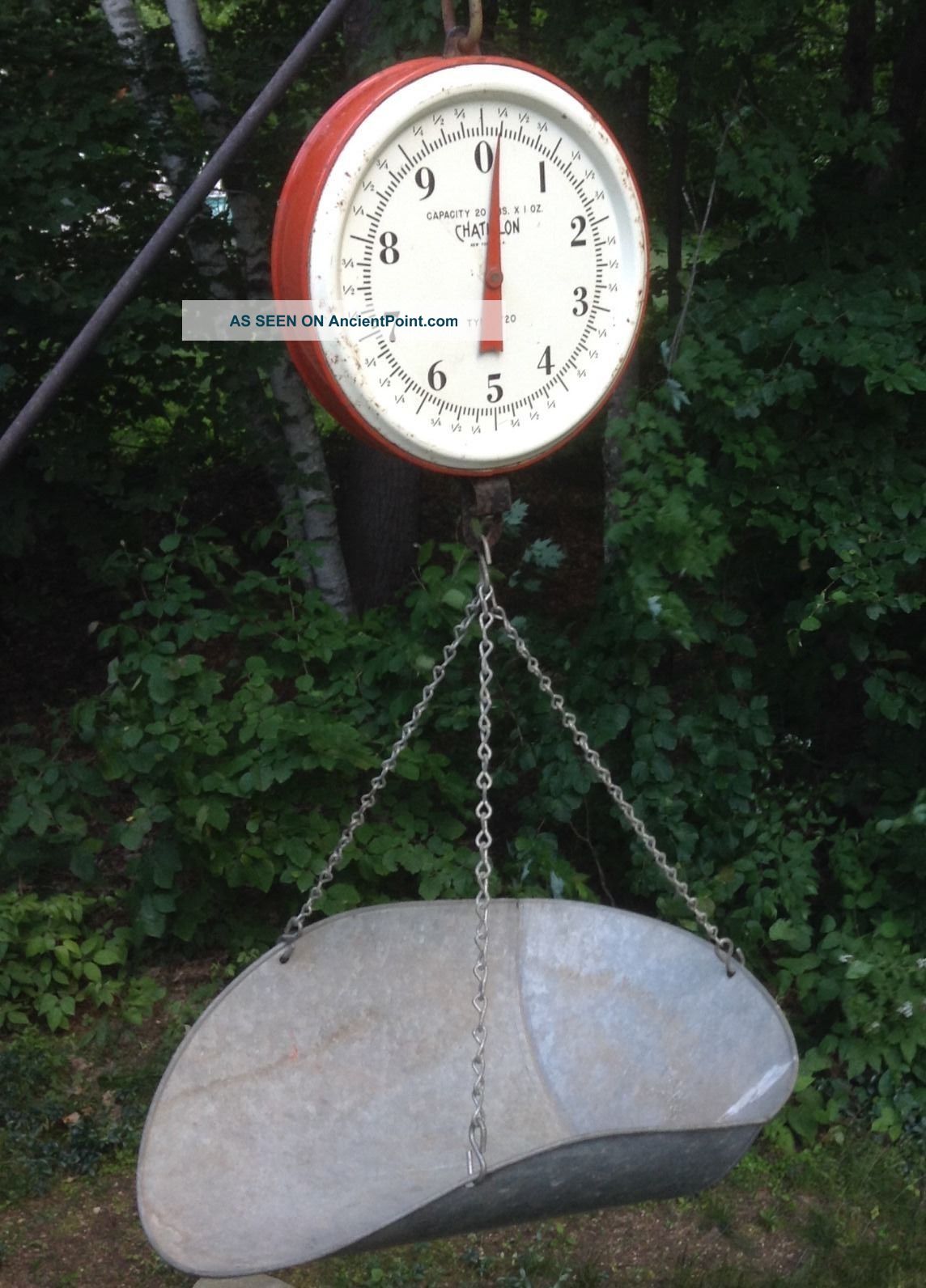 Vintage Antique Chatillon Hanging Produce Scale Red Scales photo