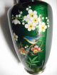 Japanese Midcentury Cloisonne & Green Transparent Enamel Vase Bird & Flowers 7 