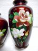 2 Japanese Midcentury Pigeon ' S Blood Cloisonne Transparent Enamel Vases Signed M Vases photo 1