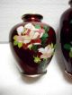 2 Japanese Midcentury Pigeon ' S Blood Cloisonne Transparent Enamel Vases Signed M Vases photo 2