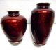 2 Japanese Midcentury Pigeon ' S Blood Cloisonne Transparent Enamel Vases Signed M Vases photo 3