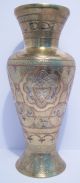 A 20th Century Cairoware Brass Vase/lamp Base Silver/copper Overlay Middle East photo 2