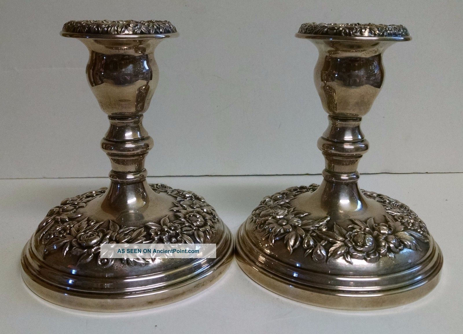 Stunning Pair 2 S Kirk & Son Sterling Silver Repousse 4.  5 