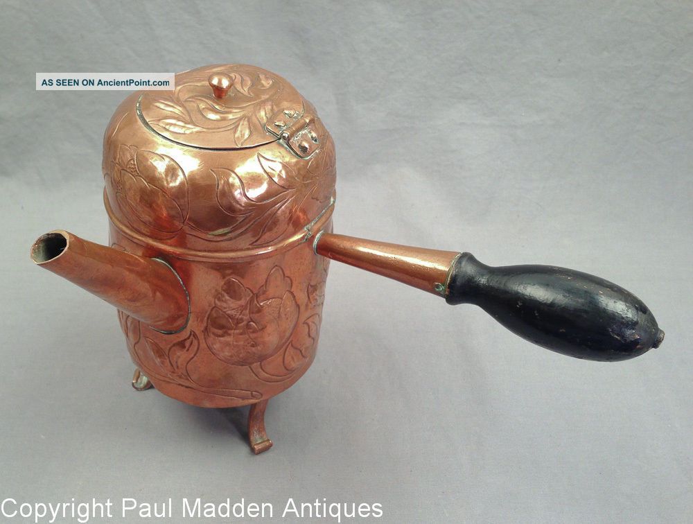 Antique 18th C.  Dutch Repousse Copper Coffee Pot Metalware photo