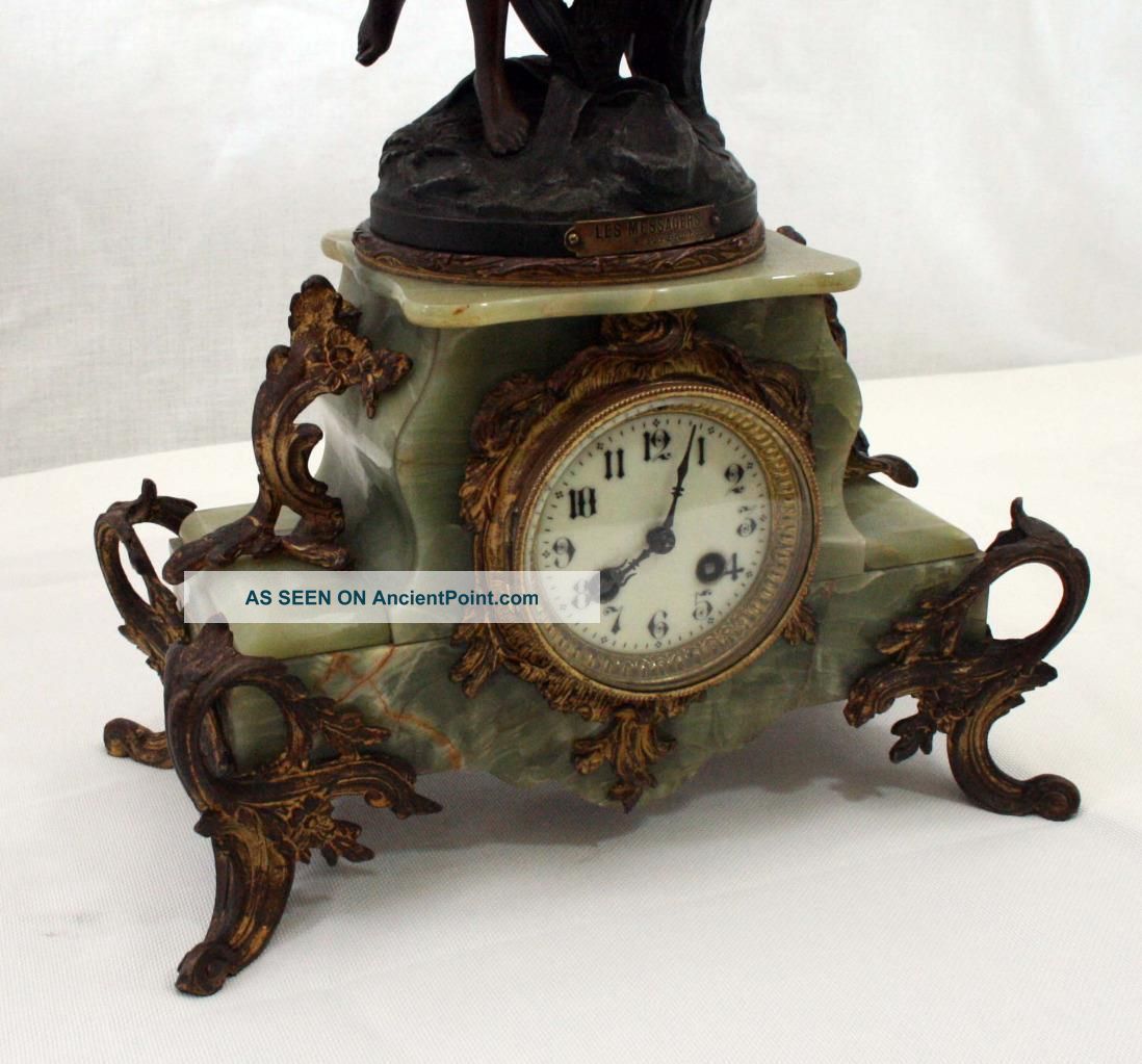 Hughe French Clock Japy Freres Movement Gracieus Statue Par Bruchon Clocks photo