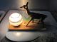 Vintage French Art Deco Lamp Roe Deer Sculpture Figurine Glass Marble Lighting 20th Century photo 3