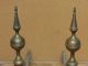 Rare American Federal 18th C Brass Steeple Top Andirons Faceted Urn Scrolled Leg Primitives photo 5