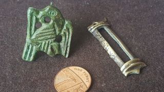 Ancient Roman Bronze Brooch And Pendant photo