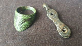 Ancient Roman Large Bronze Archers Ring And Pendant photo