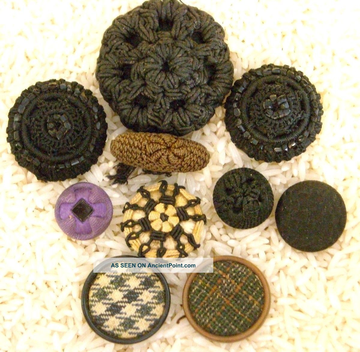 10 Antique Victorian Cloth Covered Buttons Incl Matching Pair Buttons photo
