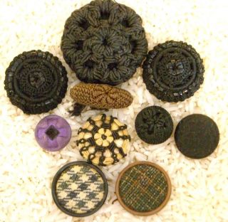 10 Antique Victorian Cloth Covered Buttons Incl Matching Pair photo