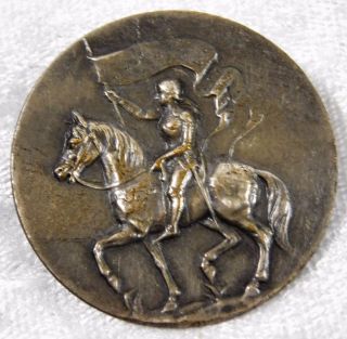 Rare Atq Large 1800s Joan Of Arc Horseback With Banner Picture Button 1 1/2 photo