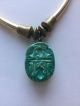 Vintage Ancient Egyptian Green Carved Scarab Beetle Pendant Necklace Egyptian photo 3