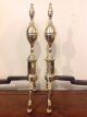 Antique 18/19th Century Brass Double Lemon Top Andirons W Tools Shovel & Tongs Hearth Ware photo 3