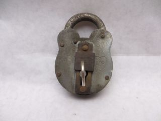 Antique Vintage Ace Secure 2 Lever Padlock Lock & Skeleton Key Hollow Key photo