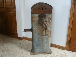 Antique Water Cistern Pump Gem ? Galvanized Metal W/ Hand Crank Farm Primitive photo