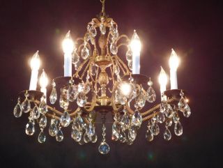 Huge Antique French Brass Or Bronze & Crystal Pineapple Chandelier photo