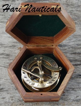Vintage Brass West London Round Sundial Compass Brass Nautical Sundial Compass photo