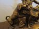 Vintage Art Deco Light - Cast Metal - Lady With Dogs - Amber Glass Globe Lamps photo 1