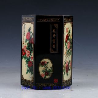 Chinese Handwork Lacquer Painted Brush Pots W Peony photo
