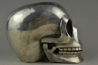 China Collectible Decorate Handwork Old Tibet Silver Carve Skull Soul Statue photo