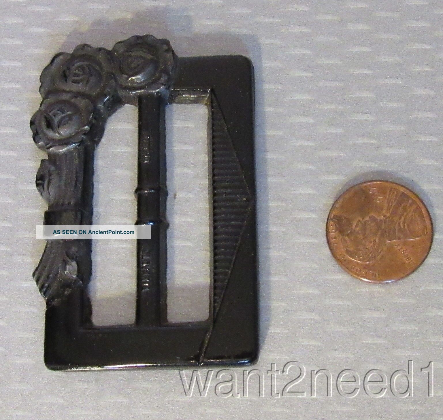 Antique Vtg Czecho Slovakia Jet Black Glass Belt Sash Buckle 1p Carved Roses Buttons photo