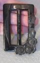 Antique Vtg Czecho Slovakia Jet Black Glass Belt Sash Buckle 1p Carved Roses Buttons photo 3