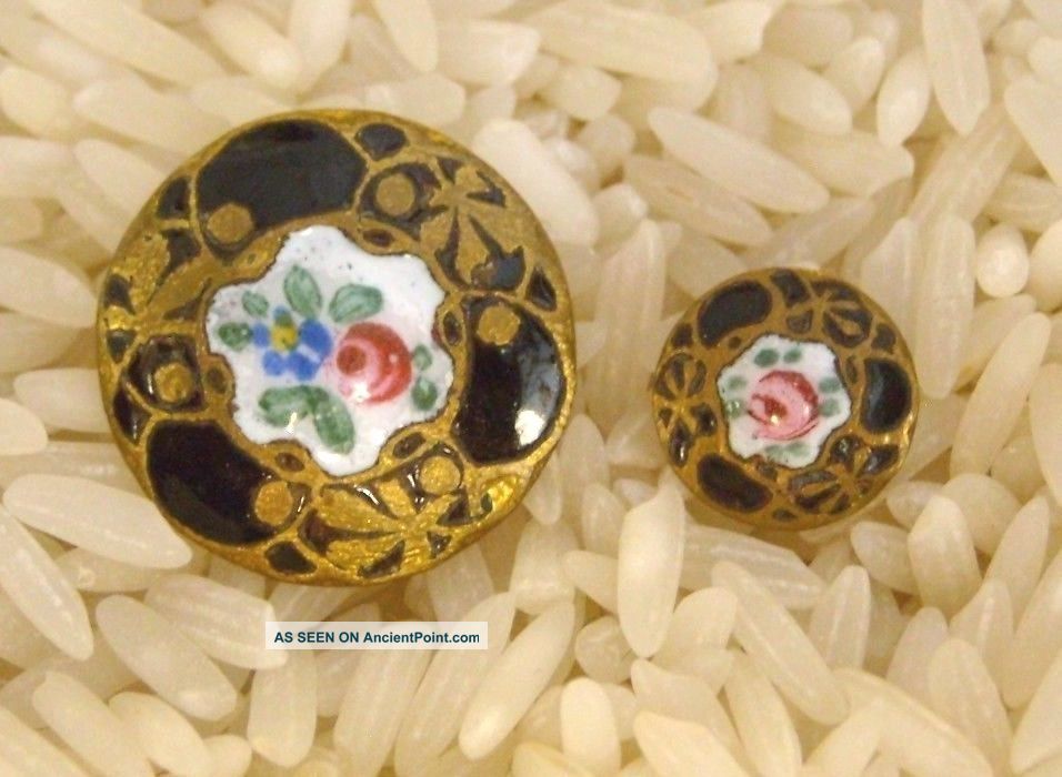 2 Antique Enamel Buttons Mother / Daughter Pair Buttons photo