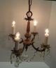 Antique Vintage Spanish Small Brass And Crystal Chandelier 4 Arms 21,  Prisms Chandeliers, Fixtures, Sconces photo 1