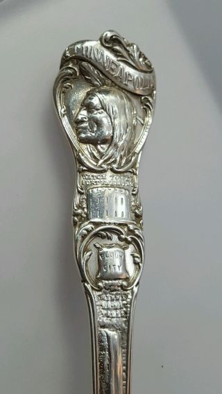 Vintage Sterling Silver Souvenir Spoon Minneapolis Indian Head Watch Tower Fort photo