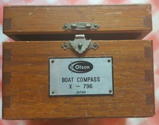 Olson Boat Compass X - 796 Mounted In Dovetailed Wooden Case photo