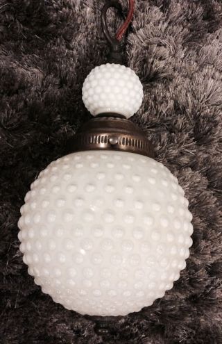 Vintage Quilted Diamond White Milk Pendant Antique Light Lamp Brass Fitter photo