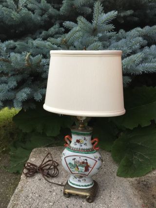 Vintage Davart Ny Lamp Asian Theme Handled Vase With Metal Base W/ Shade photo