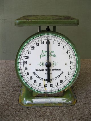 Antique Scale Kitchen American Family,  Old Green & Cream Paint,  25 Lbs photo