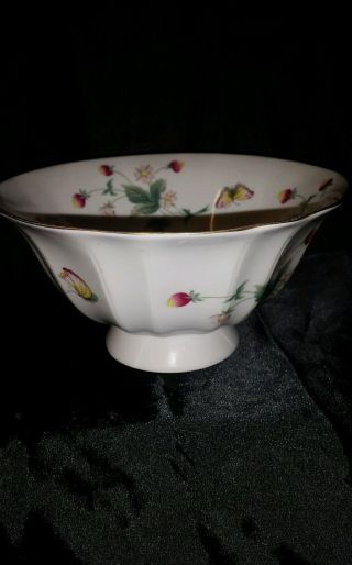 Vintage English Porcelain Pedestal Bowl Strawberries/butterflies photo