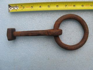 Vintage Hand Forged Iron Hitching Post Ring Horse Tie Rusty Door Pull Barn Find photo