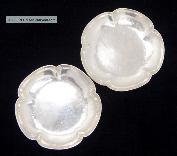 Antique Early 20c Pair Sterling Silver Arts Crafts Hammered Kalo Butter Pats Other Antique Sterling Silver photo