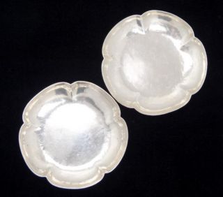 Antique Early 20c Pair Sterling Silver Arts Crafts Hammered Kalo Butter Pats photo