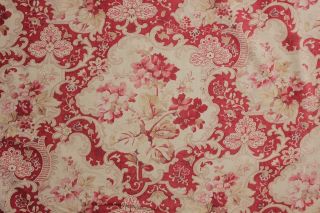 Antique Art Nouveau Red Ground Fabric Material Cotton Printed French Old Pillow photo