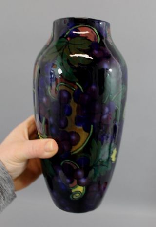 Antique 10in Royal Stanley Ware Jacobean Art Pottery Vase,  Grapes & Vines photo