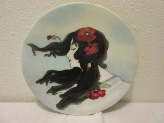 Gorgeous Hp Art Nouveau Plate Lady With Poppies 9 5/8” Artist Signed photo