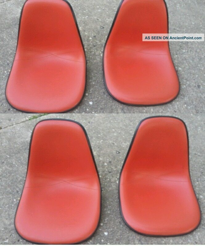 4 Eames Herman Miller Side Shell Fiberglass Chair Orange Red Naugahyde Mid-Century Modernism photo