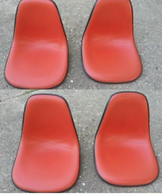 4 Eames Herman Miller Side Shell Fiberglass Chair Orange Red Naugahyde photo